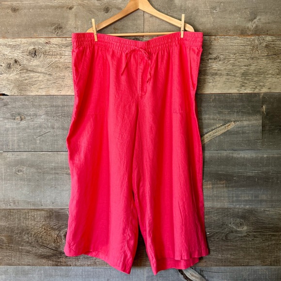Lands' End Womens High Rise Drawstring Linen Wide Leg Crop Pants 2X Pink Beach - Picture 1 of 10